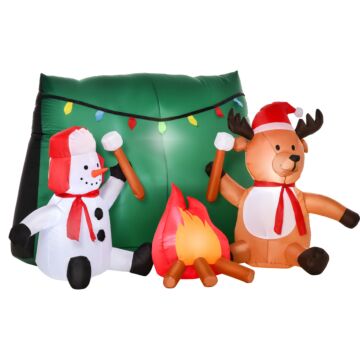 Homcom 3.5ft Christmas Inflatable Snowman With Deer Camping, Led Lighted For Home Indoor Outdoor Garden Lawn Decoration Party Prop