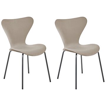 Set Of 2 Dining Chairs Taupe With Black Polyester Velvet Black Metal Legs Armless Modern Design Beliani