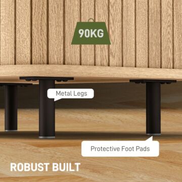 Homcom Bedside Table, Nordic Side Table With Roller Shutter Style Sliding Doors And Metal Legs For Bedroom, Living Room, Oak Tone