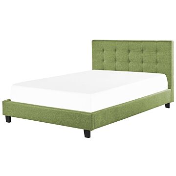 Eu Super King Size Bed Green Fabric 6ft Upholstered Frame Buttoned Headrest Beliani