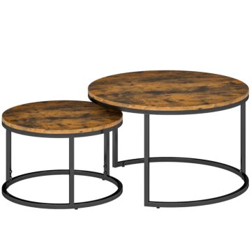 Homcom Set Of Two Wood-effect Stacking Tables - Rustic Brown