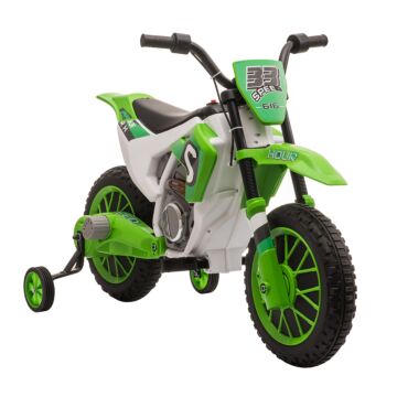 Homcom 12v Kids Electric Motorbike Ride On Motorcycle Vehicle Toy With Training Wheels For 3-5 Years Old, Green