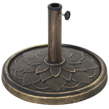 Outsunny 12kg Resin Garden Parasol Base, Round Umbrella Base, Heavy Duty Sun Umbrella Base For 32, 38, 48 Mm Umbrella Poles For Deck Poolside, Bronze Tone