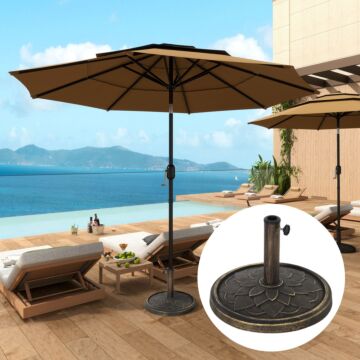 Outsunny 12kg Resin Garden Parasol Base, Round Umbrella Base, Heavy Duty Sun Umbrella Base For 32, 38, 48 Mm Umbrella Poles For Deck Poolside, Bronze Tone