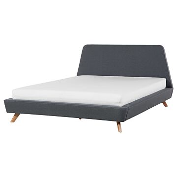Bed Frame Grey Fabric Upholstery Light Wood Legs King Size 5ft3 Retro Beliani