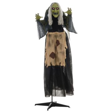 Homcom 160cm 63" Witch Outdoor Halloween Decoration, Halloween Animatronic With Sound Activated, Light Up Eyes, Sound Effects