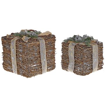 Decorative Gift Boxes Silver Wooden Christmas Decor Set Of 2 Square Various Sizes Rustic Design Beliani