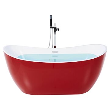 Bath Red With Silver Sanitary Acrylic Single 160 X 76 Cm Freestanding Modern Beliani
