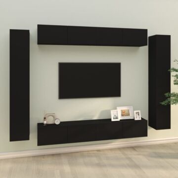 Vidaxl 8 Piece Tv Cabinet Set Black Engineered Wood
