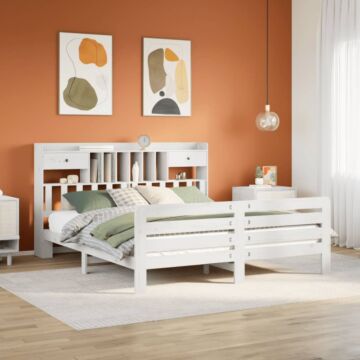 Vidaxl Bookcase Bed Without Mattress White 200x200 Cm Solid Wood Pine