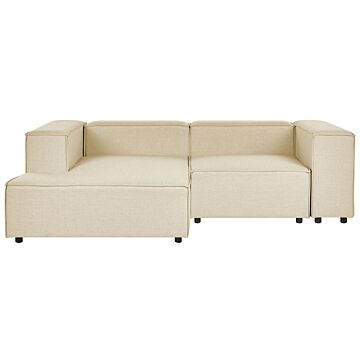 Modular Right Hand Sofa Beige Linen 2 Seater Sectional Corner Sofa With Black Legs Modern Living Room Beliani