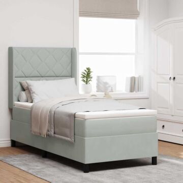 Vidaxl Box Spring Bed With Mattress & Led Light Grey 90x190 Cm Velvet