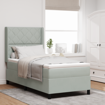 Vidaxl Box Spring Bed With Mattress & Led Light Grey 90x190 Cm Velvet