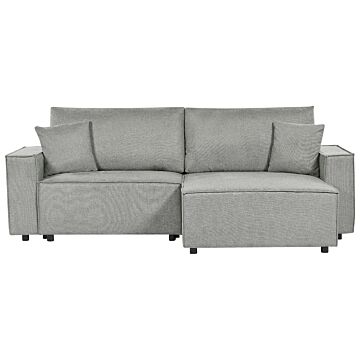 Left Hand Corner Sofa Bed Grey Fabric Polyester Upholstered 3 Seater L-shaped Bed With Cushions Sleeping Function Modern Style Living Room Beliani
