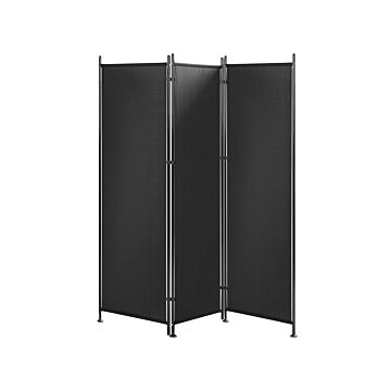 Room Divider Black Polyester Steel Frame 3 Panels Decorative Screen Partition Beliani