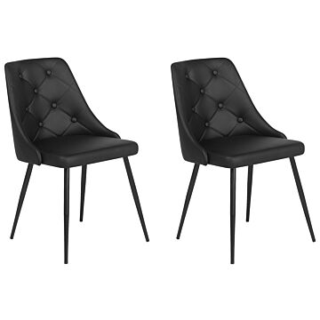 Set Of 2 Dining Chairs Black Faux Leather Upholstered Seat Button Tufted Backrest Beliani