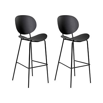 Set Of 2 Bar Chairs Black Synthetic Seat Metal Legs Minimalist Design Dining Room Bar Stools Backrest Modern Scandinavian Beliani