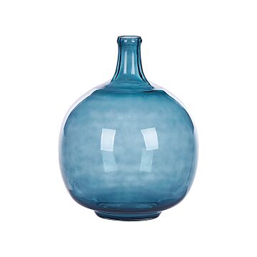 Vase Blue Glass 31 Cm Handmade Decorative Round Bud Shape Tabletop Home Decoration Modern Design Beliani