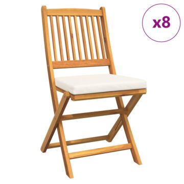 Vidaxl Folding Garden Chairs With White Cushion 8pcs Solid Acacia Wood