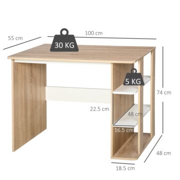 Homcom Computer Desk & 3-tier Side Shelves Wide Table Top Home Furniture Oak