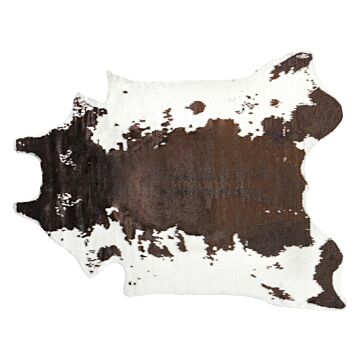Area Rug White And Brown Faux Cowhide Leather 130 X 170 Cm Irregular Modern Rustic Beliani