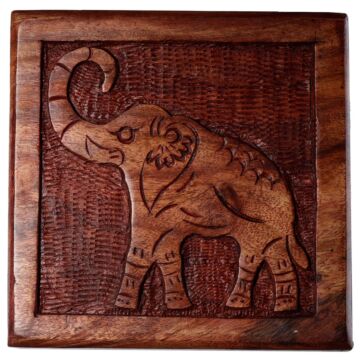 Sheesham Wood Carved Elephant Trinket Box