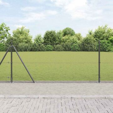 Vidaxl Welded Wire Fence With 13 Flanged Posts Grey 1x50 M Steel