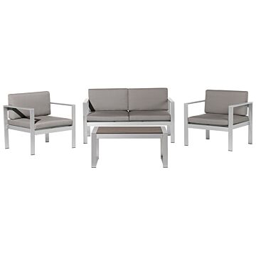 4 Piece Garden Set Dark Grey Plastic Wood Sofa With 2 Chairs And Coffee Table Beliani