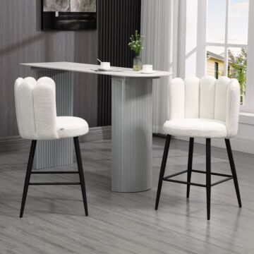 Homcom Bar Stools Set Of 2, Faux Cashmere Upholstered Breakfast Bar Chairs, Modern Kitchen Stools With Backs, Footrest And Steel Base, Cream