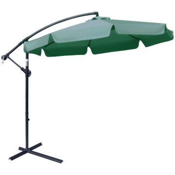 Outsunny 2.7m Garden Parasol Cantilever Umbrella With Crank Handle And Cross Base For Outdoor, Hanging Sun Shade, Green