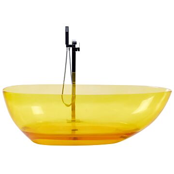 Freestanding Bath Transparent Yellow Solid Surface 169 X 78 Cm Oval Single Modern Design Beliani