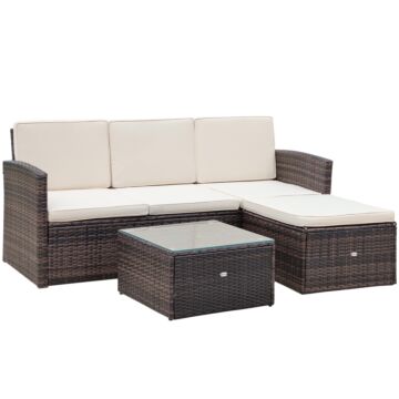 Outsunny 4-seater Rattan Garden Furniture Outdoor Patio Corner Sofa And Coffee Table Set Footstool W/ Thick Cushions, Brown