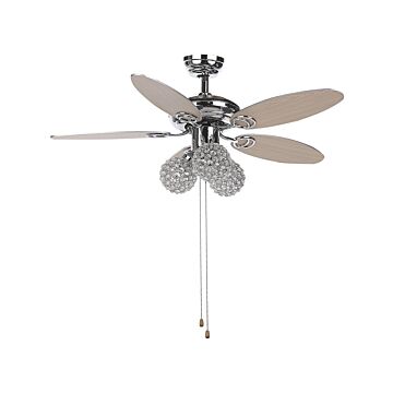 Ceiling Fan With Light Silver Metal 3 Acrylic Glass Round Shades Reversible Blades With Pull Chain Speed Control Retro Design Beliani