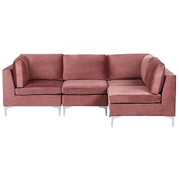 Left Hand Modular Corner Sofa Pink Velvet 4 Seater L-shaped Silver Metal Legs Glamour Style Beliani