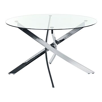Dining Table Silver Tempered Glass Top Round ⌀120 Cm 4 Person Capacity Modern Design Beliani