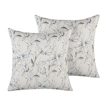 Set Of 2 Decorative Cushions Beige Floral Pattern 45 X 45 Cm Flower Motif Retro Decor Accessories Beliani
