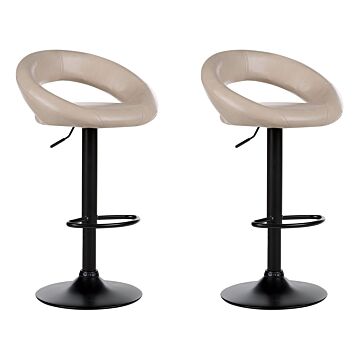 Set Of 2 Bar Stools Light Beige Faux Leather Upholstery Footstool Swivel Gas Lift Adjustable Height Minimalist Beliani