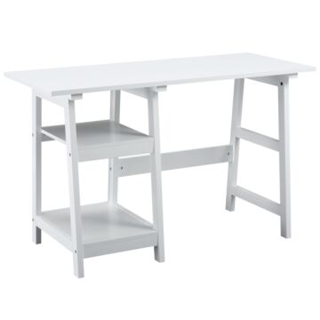 Homcom Compact Computer Desk With Storage Shelves Study Table With Bookshelf Pc Table Workstation For Home Office Study White