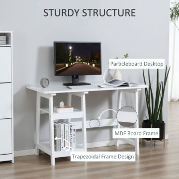 Homcom Compact Computer Desk With Storage Shelves Study Table With Bookshelf Pc Table Workstation For Home Office Study White
