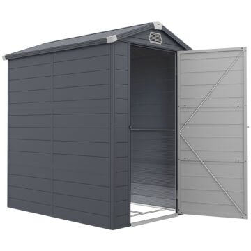 Outsunny 4 X 6ft Garden Shed With Foundation Kit, Polypropylene Outdoor Storage Tool House With Ventilation Slots And Lockable Door, Grey