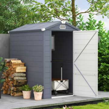 Outsunny 4 X 6ft Garden Shed With Foundation Kit, Polypropylene Outdoor Storage Tool House With Ventilation Slots And Lockable Door, Grey