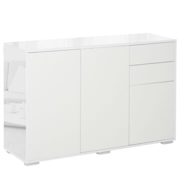 Homcom High Gloss Sideboard, Side Cabinet, Push-open Design With 2 Drawer For Living Room, Bedroom, White