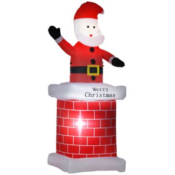 Homcom 7ft Christmas Inflatable Santa Claus From Chimney, Blow-up Outdoor Led Garden Display For Lawn, Party