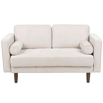 Sofa Beige Fabric Upholstered 2 Seater Cushioned Thickly Padded Backrest Classic Retro Design Living Room Beliani
