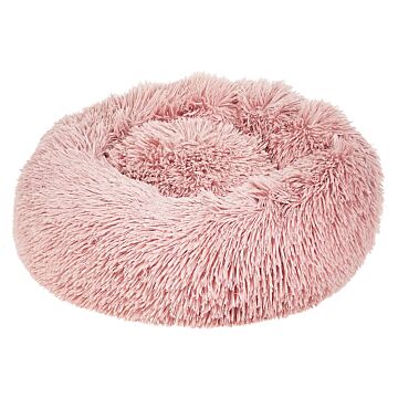 Pet Bed Pink Polyester 50 X 50 Cm Round Dog Cat Soft Plushy Furry Cuddler Cushion Living Room Bedroom Beliani