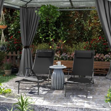 Outsunny Set Of 2 Folding Sun Loungers For Garden, 4 Positions Adjustable Outdoor Chaise Lounge Chairs With Armrests, Pillows, Steel Frame, Sunbed Recliners For Patio, Beach And Poolside, Black