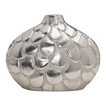 Flower Vase Silver Aluminium Metal Decorative Round Pot Tabletop Home Decoration Modern Design Beliani
