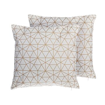 Set Of 2 Decorative Cushions Gold Cotton Triangle Pattern 45 X 45 Cm Geometric Net Modern Decor Accessories Beliani