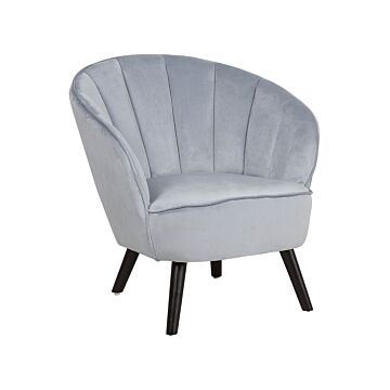 Armchair Light Grey Velvet Fabric Upholstery Glam Shell Back Accent Chair Beliani
