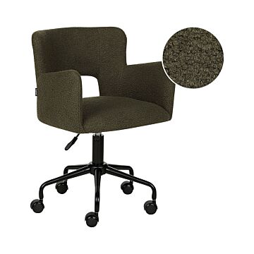 Office Chair Green Boucle With Armrests Cut-out Backrest Adjustable Height Tufted Back Black Metal Starbase Beliani